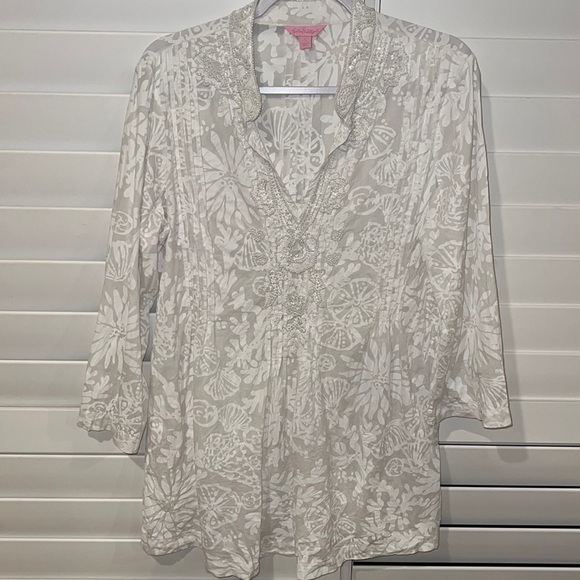 Lilly Pulitzer Tops - Lilly Pulitzer elegant beaded tunic blouse large